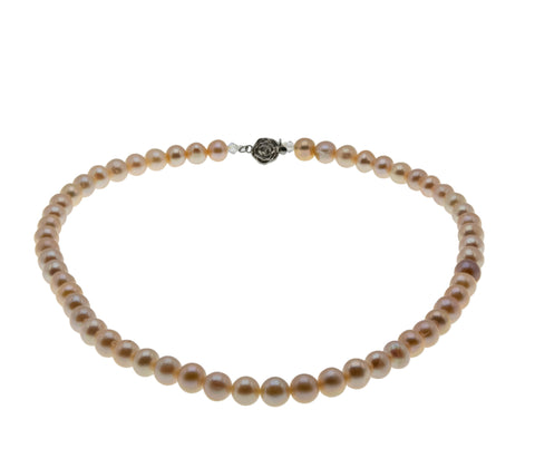 Peaches & Cream -  Vintage Silver Genuine Cultured Freshwater Champagne Pearl & Crystal Necklace Strand (VN240)