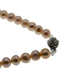 Peaches & Cream -  Vintage Silver Genuine Cultured Freshwater Champagne Pearl & Crystal Necklace Strand (VN240)
