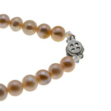Peaches & Cream -  Vintage Silver Genuine Cultured Freshwater Champagne Pearl & Crystal Necklace Strand (VN240)
