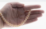 Peaches & Cream -  Vintage Silver Genuine Cultured Freshwater Champagne Pearl & Crystal Necklace Strand (VN240)