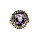 Rose De France - Vintage English 9K Gold Amethyst & Diamond Cluster Ring (VR831)