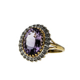 Rose De France - Vintage English 9K Gold Amethyst & Diamond Cluster Ring (VR831)