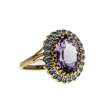 Rose De France - Vintage English 9K Gold Amethyst & Diamond Cluster Ring (VR831)