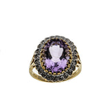 Rose De France - Vintage English 9K Gold Amethyst & Diamond Cluster Ring (VR831)