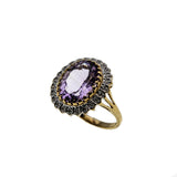 Rose De France - Vintage English 9K Gold Amethyst & Diamond Cluster Ring (VR831)