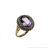 Rose De France - Vintage English 9K Gold Amethyst & Diamond Cluster Ring (VR831)