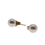 Femininity & Lustre - Vintage 10K Gold Cultured Saltwater Japanese Akoya Pearl Stud Earrings (VE488)