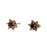 Petite Point - Vintage 14K Gold Natural Ruby & Seed Pearl 'Star' Flower Stud Earrings (VE489)