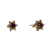 Petite Point - Vintage 14K Gold Natural Ruby & Seed Pearl 'Star' Flower Stud Earrings (VE489)