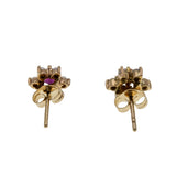 Petite Point - Vintage 14K Gold Natural Ruby & Seed Pearl 'Star' Flower Stud Earrings (VE489)