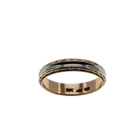 From This Day Forward - Vintage 10K Yellow & White Gold Engraved Milgrain Wedding Band Ring (VR1064)