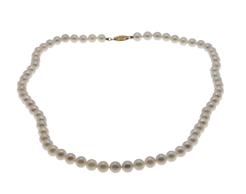 Lustrous Classic - Vintage 14K Gold Cultured Saltwater Japanese Akoya Pearl Necklace Strand (VN242)