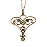 The Grass Is Greener - Edwardian English 9K Gold Natural Peridot & Seed Pearl Lavalier Pendant & 14K Gold Fill  Chain (EDP032)