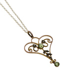 The Grass Is Greener - Edwardian English 9K Gold Natural Peridot & Seed Pearl Lavalier Pendant & 14K Gold Fill  Chain (EDP032)