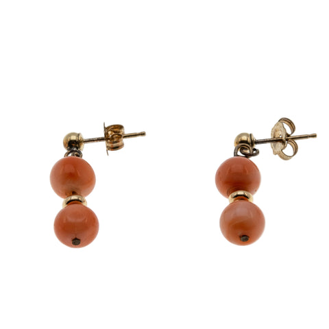 Beach Days - Vintage English 9K Gold Natural Coral Dangly Earrings (VE490)
