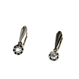 Fleurs Et Diamants - Edwardian 'French Eagle Head Hallmark' Platinum 18K Gold Rose Cut Diamond Dangly Earrings (EDE014)