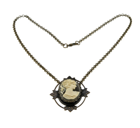 Victorian Revival - Vintage Bronze Cameo Ornate Pendant/Brooch & Chain (VP264)