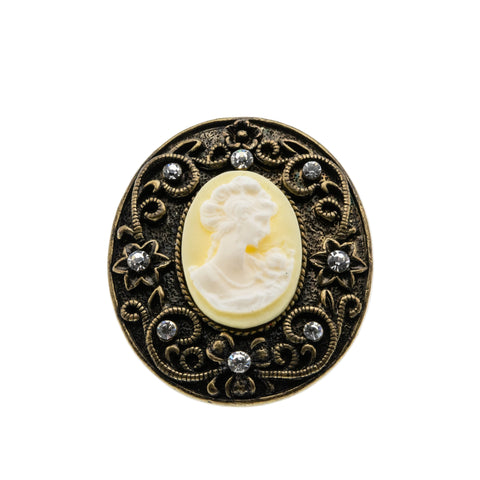 Victorian Revival - Vintage Bronze Cameo Crystal Rhinestone Brooch (VBR322)