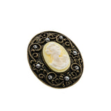 Victorian Revival - Vintage Bronze Cameo Crystal Rhinestone Brooch (VBR322)