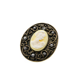 Victorian Revival - Vintage Bronze Cameo Crystal Rhinestone Brooch (VBR322)