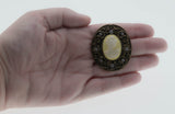 Victorian Revival - Vintage Bronze Cameo Crystal Rhinestone Brooch (VBR322)