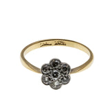 Jewelled Daisy - Edwardian English 18K Gold Platinum Natural Old European Cut Diamond Daisy Cluster Ring (EDR098)