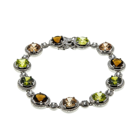 Autumn Hues - Vintage Sterling Silver Crystal Tennis Bracelet (VB134)