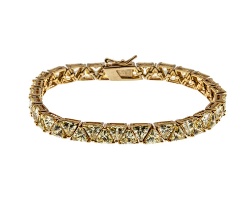 I feel like a Trillion Bucks - Vintage Gold Plated Canary Yellow Trillion Cut Cubic Zirconia Tennis Bracelet (VB135)