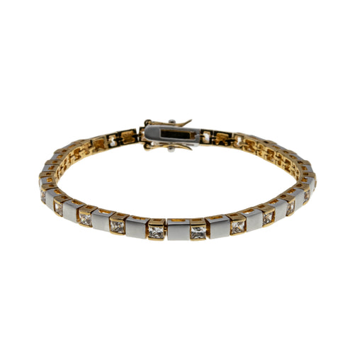 Sleek Sparkler - Vintage Yellow & White Gold Plated Cubic Zirconia Tennis Bracelet (VB138)