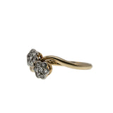 Toi Et Moi - Edwardian English 18K Gold Natural Old European Cut Double Daisy Cluster Ring (EDR099)