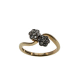 Toi Et Moi - Edwardian English 18K Gold Natural Old European Cut Double Daisy Cluster Ring (EDR099)