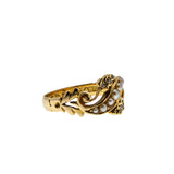 Seaside Days - Edwardian Dated 1907 18K Gold Natural Rose Cut Diamond & Seed Pearl Carved Ring (EDR101)
