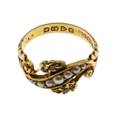 Seaside Days - Edwardian Dated 1907 18K Gold Natural Rose Cut Diamond & Seed Pearl Carved Ring (EDR101)