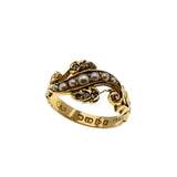 Seaside Days - Edwardian Dated 1907 18K Gold Natural Rose Cut Diamond & Seed Pearl Carved Ring (EDR101)