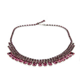Cerise Glamour - Vintage Rhodium Plated Austrian Swarovski Pink Crystal Rhinestone Fringe Necklace (VN168)
