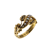 Seaside Days - Edwardian Dated 1907 18K Gold Natural Rose Cut Diamond & Seed Pearl Carved Ring (EDR101)