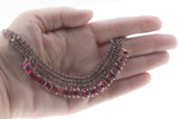 Cerise Glamour - Vintage Rhodium Plated Austrian Swarovski Pink Crystal Rhinestone Fringe Necklace (VN168)