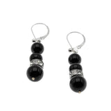 Black & White - Art Deco French Sterling Silver, Black Glass & Crystal Rhinestone Dangly Earrings (ADE039)