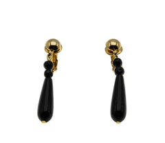 Black & Gold - Vintage Victorian Revival Gold Plated Black Glass Dangly Earrings (VE493)