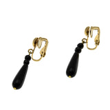 Black & Gold - Vintage Victorian Revival Gold Plated Black Glass Dangly Earrings (VE493)