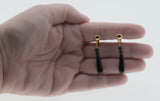 Black & Gold - Vintage Victorian Revival Gold Plated Black Glass Dangly Earrings (VE493)