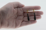 Black & Gold - Vintage Victorian Revival Gold Plated Black Glass Dangly Earrings (VE493)