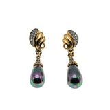 Glitter & Iridescence - Vintage Gold Plated Pearl (Simulated) Crystal Rhinestone Clip-On Dangly Earrings (VE494)