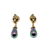 Glitter & Iridescence - Vintage Gold Plated Pearl (Simulated) Crystal Rhinestone Clip-On Dangly Earrings (VE494)