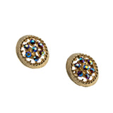Sarah Coventry - Vintage Signed 'Sarah Coventry' Gold Plated Aurora Borealis Rhinestone Clip-On Earrings (VE495)