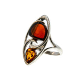 Ember Magic - Vintage Sterling Silver Natural Baltic Cherry & Cognac Amber Marquise Ring (VR838)