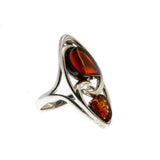 Ember Magic - Vintage Sterling Silver Natural Baltic Cherry & Cognac Amber Marquise Ring (VR838)