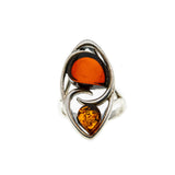 Ember Magic - Vintage Sterling Silver Natural Baltic Cherry & Cognac Amber Marquise Ring (VR838)