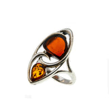 Ember Magic - Vintage Sterling Silver Natural Baltic Cherry & Cognac Amber Marquise Ring (VR838)