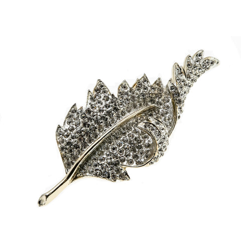 Glistening Leaf - Vintage Signed 'Francois' By Coro Gold Plated Austrian Swarovski Crystal Rhinestone Leaf Brooch (VBR222)